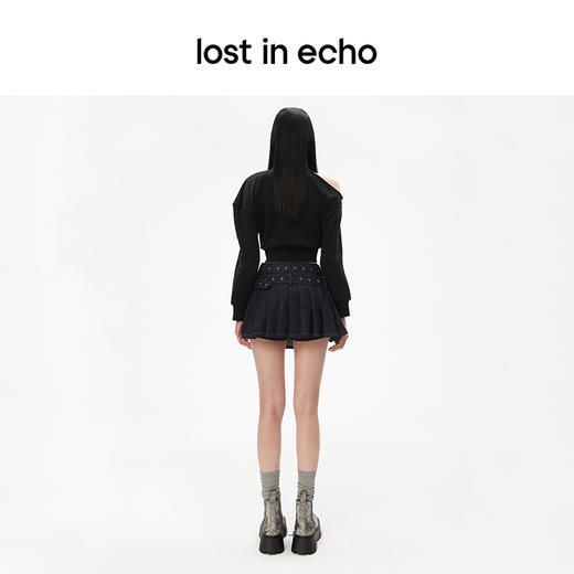 lost in echo设计师品牌高级时尚简约圆领露肩不对称截短卫衣黑色 商品图2