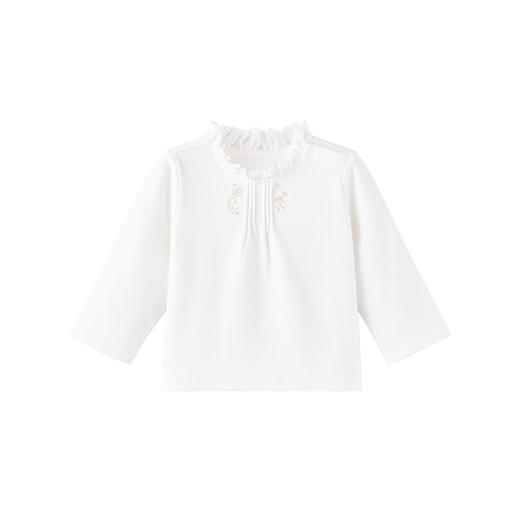 英氏女宝宝T恤荷叶领刺绣套头衫2023春夏外出上衣YRTAJ3P277A 商品图4