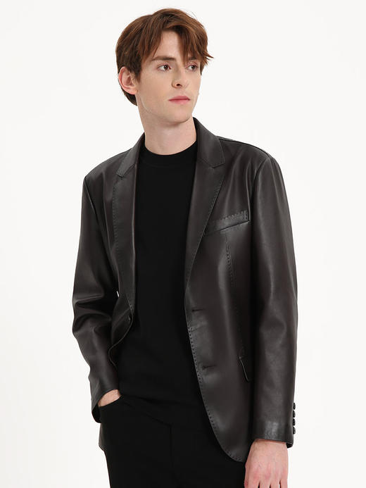 callisto酒红色羊皮革修身皮夹克 FSFLT036C WI 商品图1