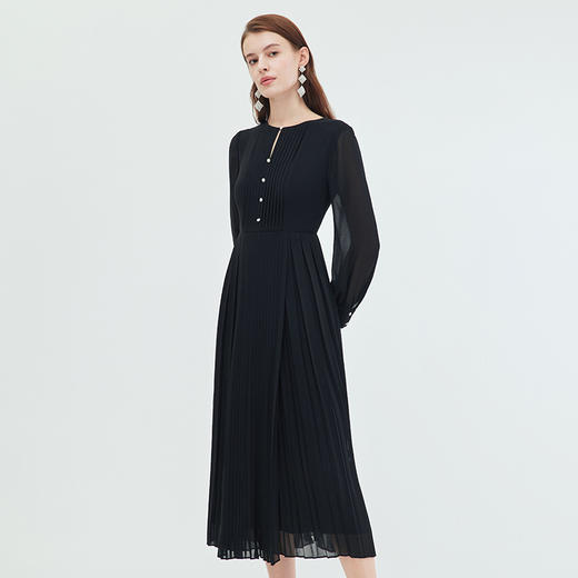 EITIE连衣裙时尚纯色气质百褶收腰连衣裙显瘦法式优雅秋季新款C07254 商品图2