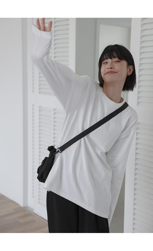 【重磅纯棉白色长袖T恤】男女同款秋季宽松圆领纯色内搭打底衫 柔软亲肤 商品图3