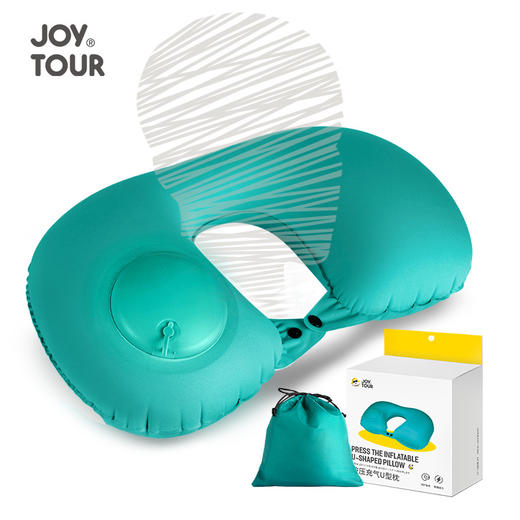 「礼盒装！两款配色」脖子u型枕充气u型枕女护颈椎枕旅行便携式居家布艺手动按压充气枕飞机枕头 商品图3