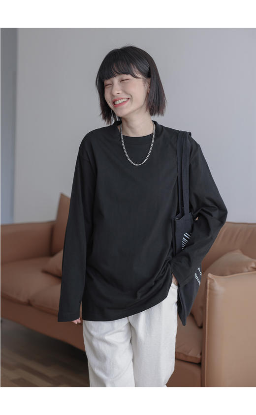 【重磅纯棉白色长袖T恤】男女同款秋季宽松圆领纯色内搭打底衫 柔软亲肤 商品图2