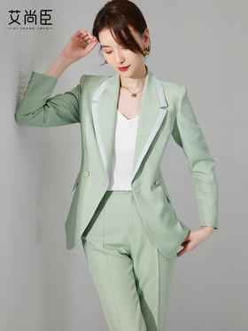 艾尚臣绿色西装外套女春季气质上班工作服教师职业装套装面试正装