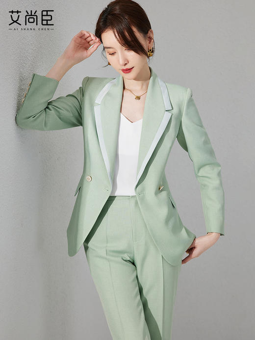 艾尚臣绿色西装外套女春季气质上班工作服教师职业装套装面试正装 商品图0