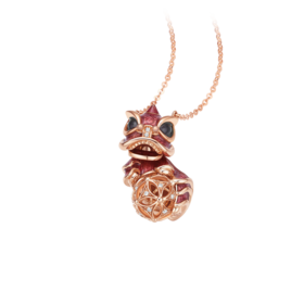 [醒狮系列]18K金镶钻珐琅工艺项链