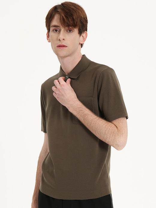 callisto咖色羊毛翻领短袖针织衫  FSKWS005C BR 商品图0