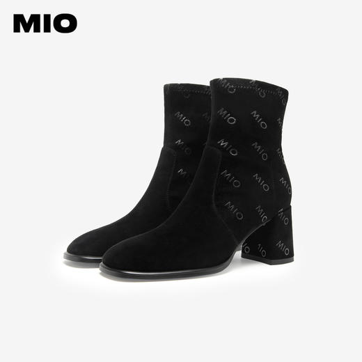MIO米奥冬季方头方跟通勤靴子复古印花个性潮感时装靴女靴M235601935 商品图3