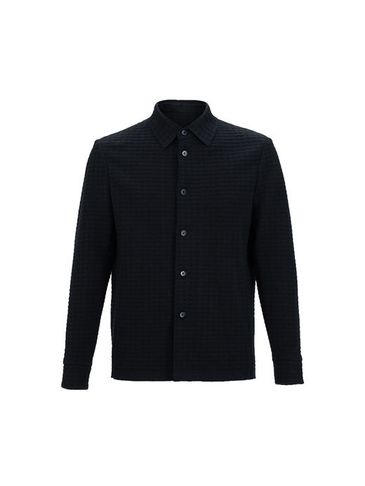 callisto藏青针织千鸟格羊毛混纺夹克外套 FSFEJ039C NA 商品图3