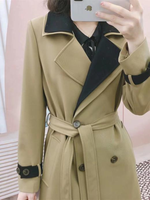 C6001         法式气质高端翻领双排扣收腰显瘦中长款风衣外套（特价不退换） 商品图2