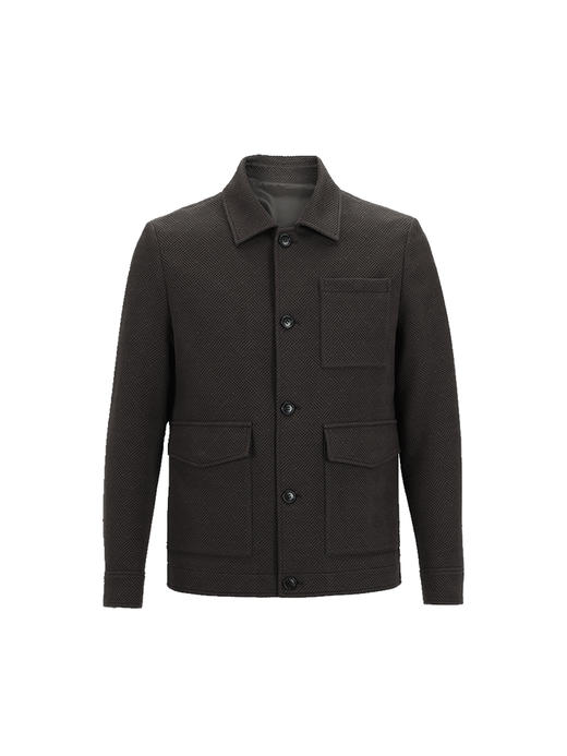 callisto咖色针织翻领工装夹克 FSFEJ045C BR 商品图3