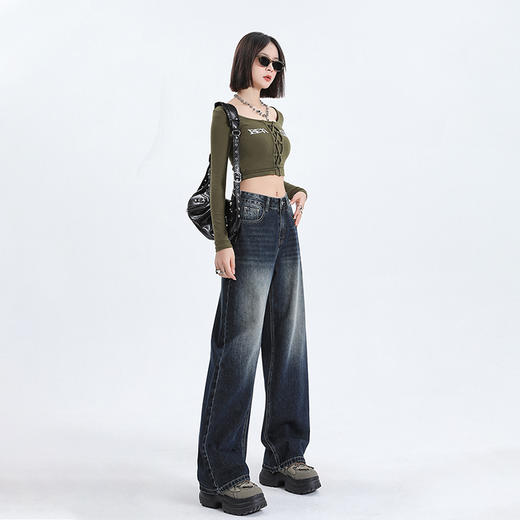 Ailan爱岚阔腿牛仔裤 商品图2