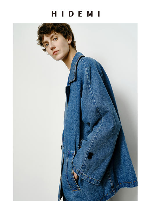 HIDEMI 双排扣翻领大廓形极简设计感水洗牛仔西装 商品图7
