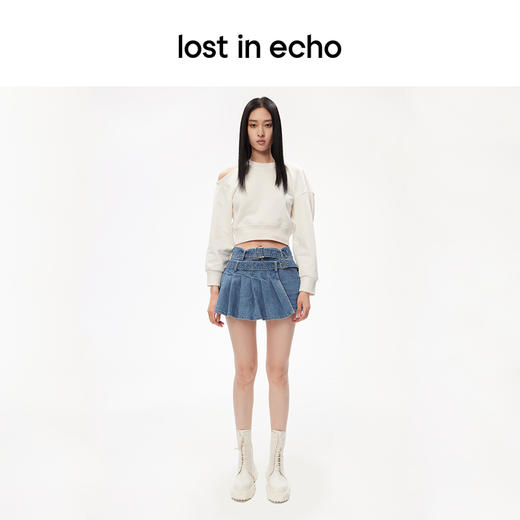lost in echo设计师品牌高级时尚简约圆领露肩不对称截短卫衣黑色 商品图4