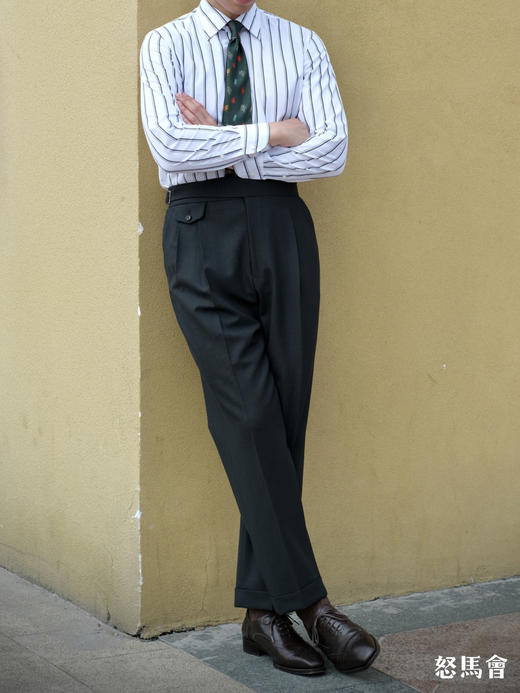 Stylbiella Cube 四经四纬强捻抗皱澳洲美丽诺羊毛深墨绿色意式工艺裤装 商品图5