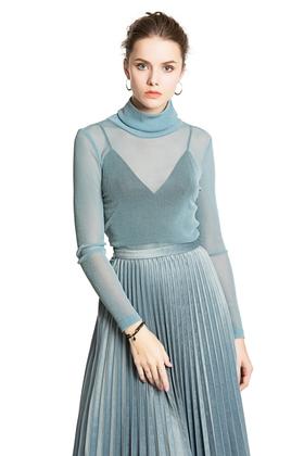 AVA 蓝色透视高领上衣 3888