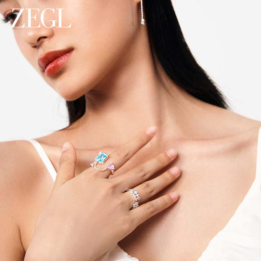 ZEGL设计师肌理系列彩色锆石开口戒指女小众设计高级感指环食指戒 商品图4
