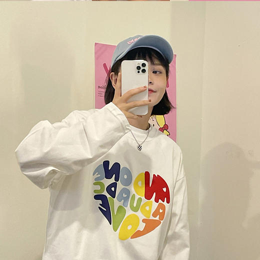 【纯棉字母印花长袖T恤】早秋宽松韩版百搭内穿打底衫 100%纯棉面料 商品图2