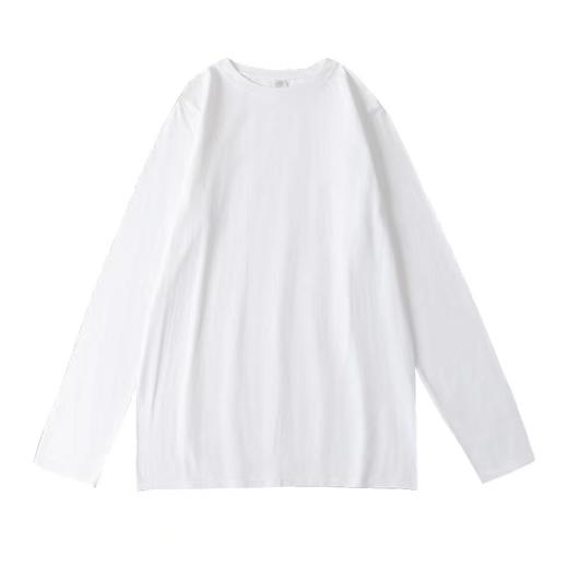【重磅纯棉白色长袖T恤】男女同款秋季宽松圆领纯色内搭打底衫 柔软亲肤 商品图4