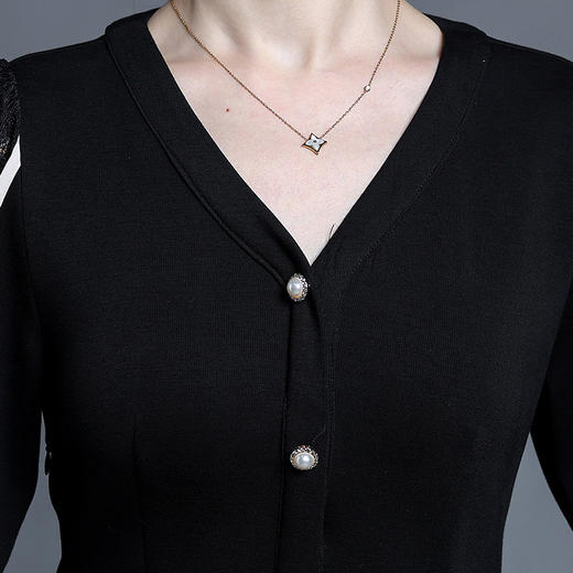 秋季新款，长袖裙时尚气质女装网纱拼结中长款开衩A字裙黑色连衣裙QYM-XY-23LQ05-Y 商品图3