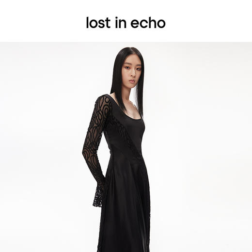 lostine cho 2023秋季新款设计师品牌醋酸蕾丝拼接不对称修身连衣裙 商品图3