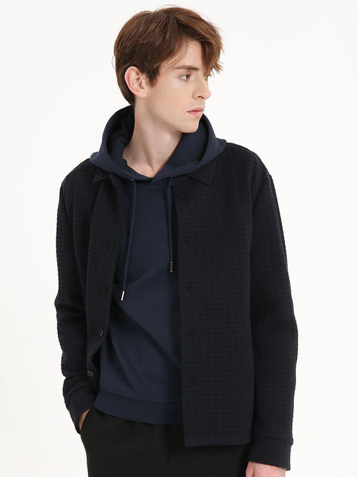 callisto藏青针织千鸟格羊毛混纺夹克外套 FSFEJ039C NA 商品图0