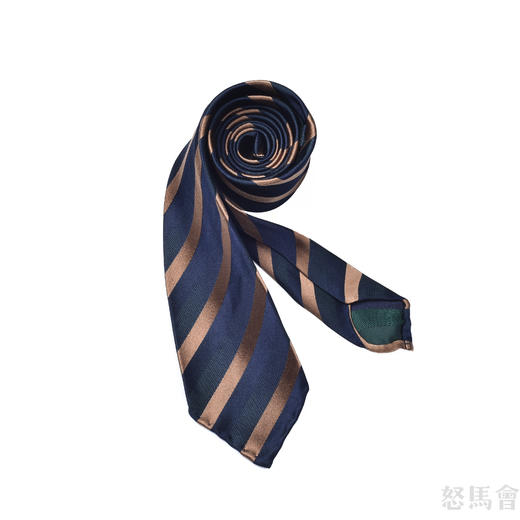 藏蓝色金条纹蚕丝手工领带 商品图1