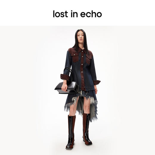 lost in echo设计师品牌复古小众西部风时髦撞色拼接收腰牛仔外套 商品图3