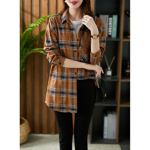 【现货7天】衬衫女2023新款秋装外套格子显瘦中长款休闲衬衣显瘦百搭衬衫 商品图3