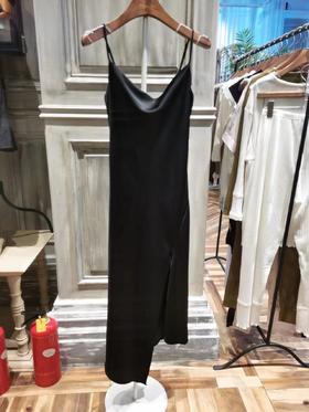 【门店同款】秋季法式荡领开叉修身连衣裙 153649812