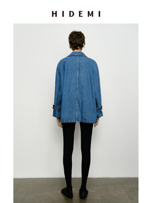 HIDEMI 双排扣翻领大廓形极简设计感水洗牛仔西装 商品图2