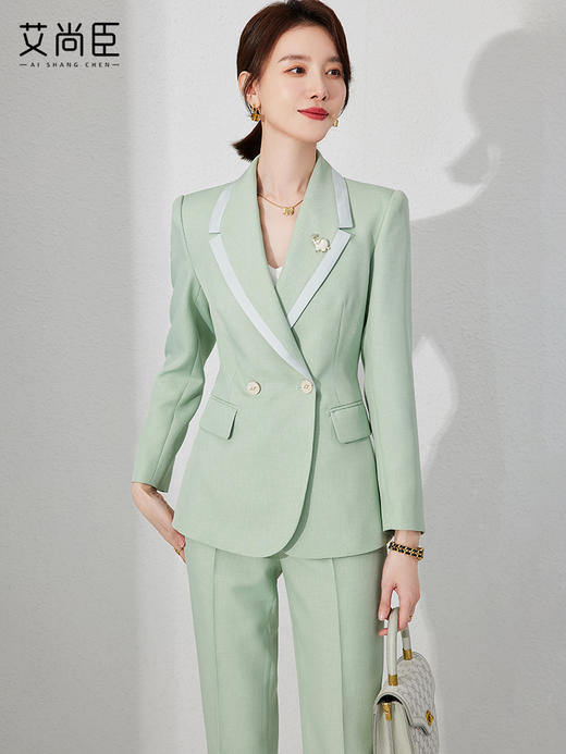 艾尚臣绿色西装外套女春季气质上班工作服教师职业装套装面试正装 商品图1