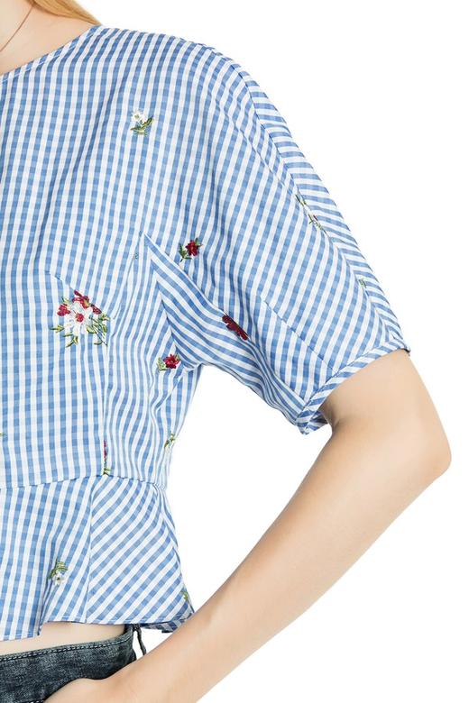 SUMMER & SAGE 蓝色绣花格纹上衣 3305 商品图6