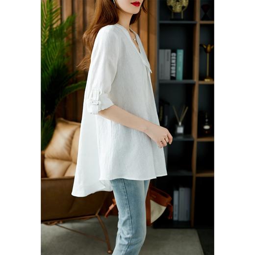 【现货7天】气质亚麻衬衫女2023夏季新款韩版设计感小众宽松休闲小衫上衣 商品图1