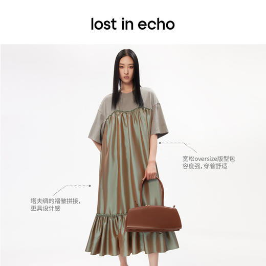 lost in echo设计师品牌设计感小众褶皱拼接荷叶宽松短袖连衣裙女 商品图1