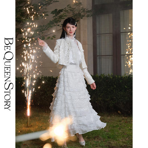 BeQueenStory【爱之泉眼星空裙】轻奢重工珠片刺绣仙气千层蛋糕裙 商品图4