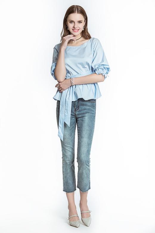 OCHIRLY欧时力 圆领泡泡袖系带上衣 3476 商品图1