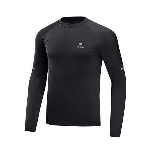 骆驼运动长袖T恤男2024秋季新款薄款抓绒跑步健身休闲弹力上衣 J23CY07004_J13CA40005 商品图4