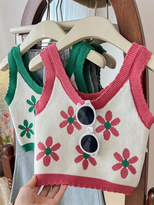 【新款花朵毛线马甲】秋季新款女童花朵毛线马甲女，宝宝针织衫，坎肩婴儿毛衣背心百搭lish 商品图2