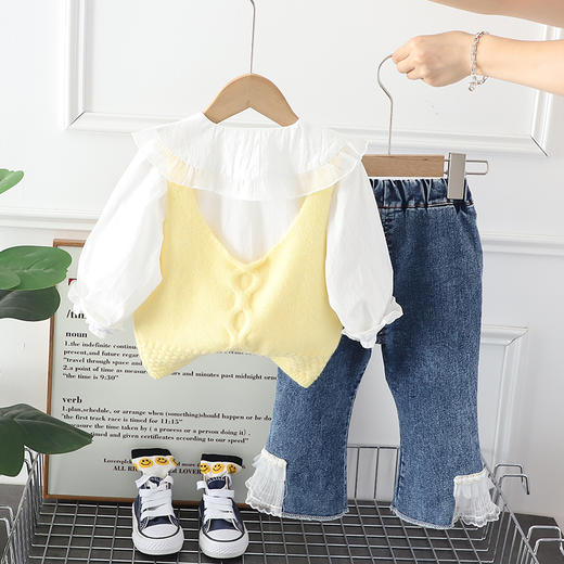 【洋气毛衣三件套潮】韩系女童秋装套装，2023新款，婴儿童春秋季，郁金香毛衣三件套潮lish 商品图3