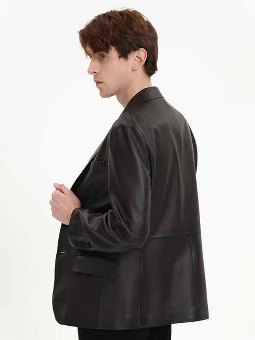 callisto酒红色羊皮革修身皮夹克 FSFLT036C WI 商品图2