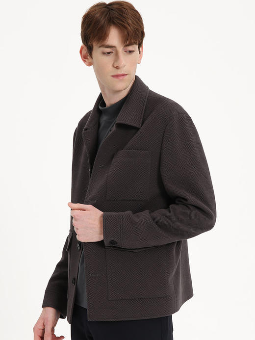 callisto咖色针织翻领工装夹克 FSFEJ045C BR 商品图1