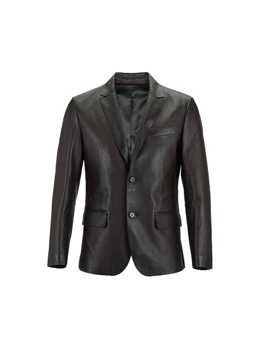 callisto酒红色羊皮革修身皮夹克 FSFLT036C WI 商品图3