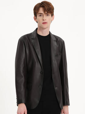 callisto酒红色羊皮革修身皮夹克 FSFLT036C WI