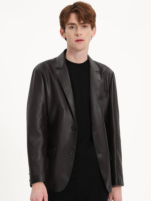 callisto酒红色羊皮革修身皮夹克 FSFLT036C WI 商品图0