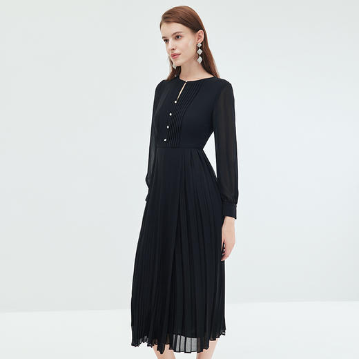 EITIE连衣裙时尚纯色气质百褶收腰连衣裙显瘦法式优雅秋季新款C07254 商品图5