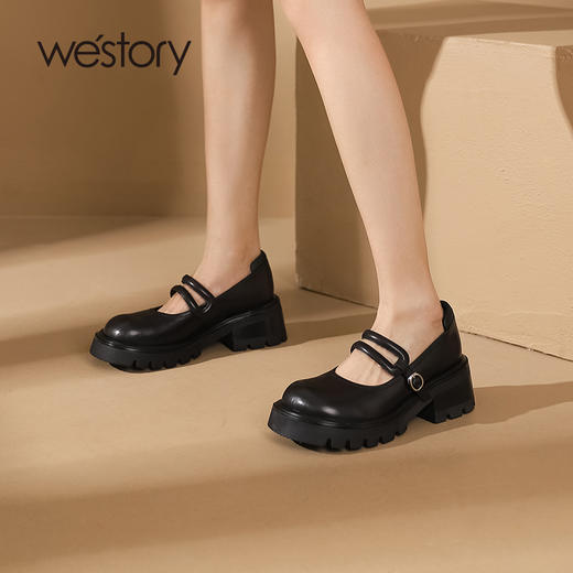 westory2023秋季新款真皮百搭学院风玛丽珍厚底小皮鞋S23CE73371 商品图4