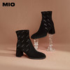 MIO米奥冬季方头方跟通勤靴子复古印花个性潮感时装靴女靴M235601935 商品缩略图0