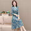 秋季新款，妈妈装中长款系带裙长袖A字裙蓝色圆点印花连衣裙QYM-JJ-AE23503-Y 商品缩略图1