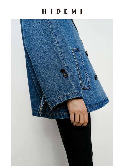 HIDEMI 双排扣翻领大廓形极简设计感水洗牛仔西装 商品图10